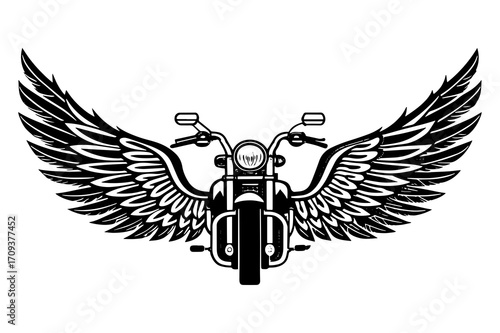 Motorcycle Angel Wings Emblem Vector Silhouette