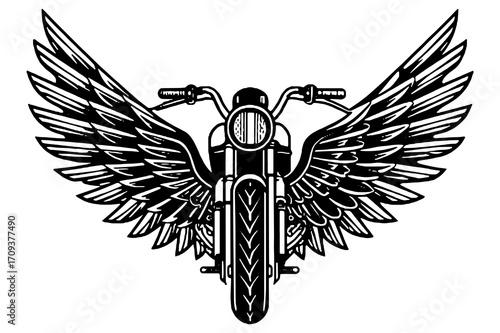 Winged Motorbike Black and White Vector Silhouette