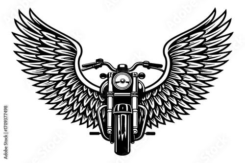 Classic Motorcycle with Wings Black Silhouette Vector