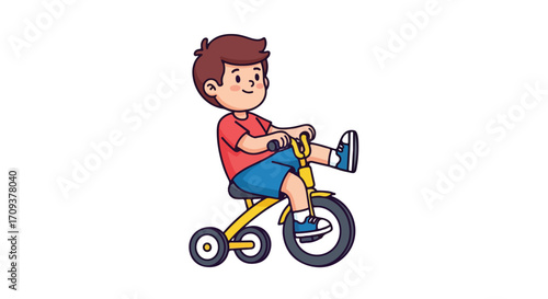 Boy Riding a Tricycle Cartoon.
