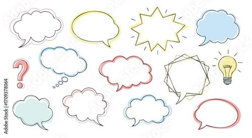 Creative speech bubbles and bright idea lightbulb for communication and brainstorming concepts