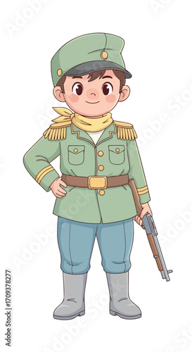 Cartoon Boy Soldier in Uniform.