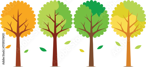 Four seasons tree collection scalable vector illustration four detailed trees for seasonal design