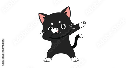 This cute black and white cat is dabbing with enthusiasm and joy.