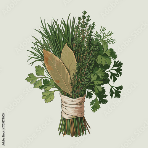 Fresh Herb Bundle in Rustic Sack Vector Illustration