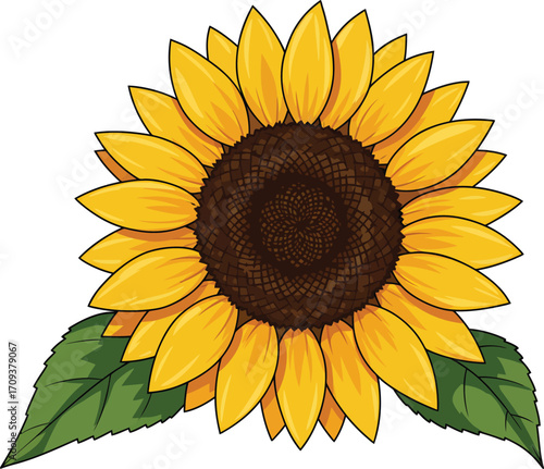A Vibrant Yellow Sunflower with Green Leaves Illustration