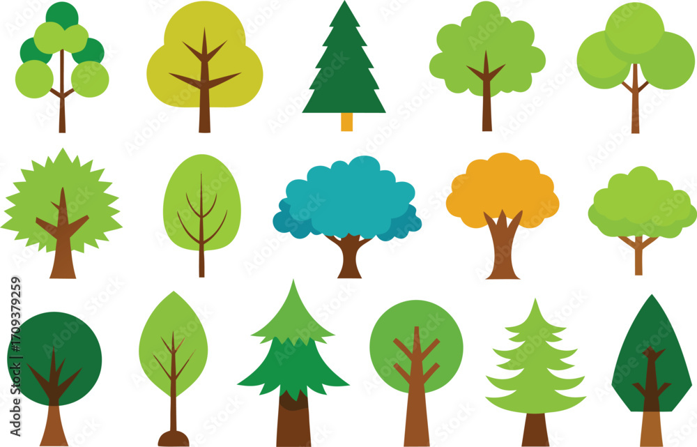 Fototapeta premium Diverse vector tree collection scalable illustrations for nature and seasons projects