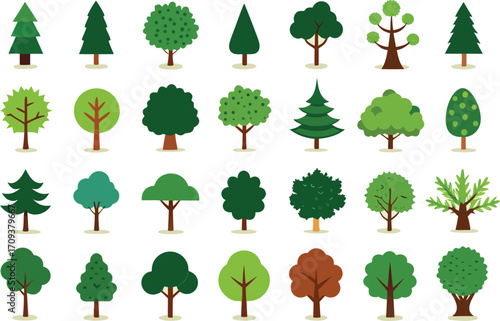 Diverse four seasons tree collection vector illustration for scalable graphic design projects