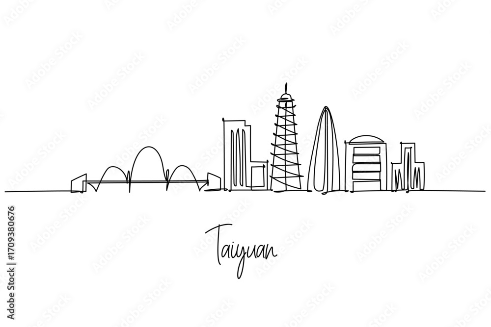 Obraz premium Taiyuan skyline single line drawing artwork