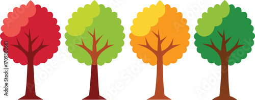 Vector collection of four seasons trees scalable illustration for graphic design projects