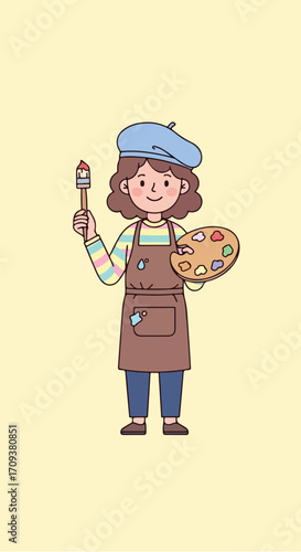 Cartoon Artist with Palette and Brush.