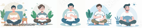 vector man sitting on the floor hugging a pillow