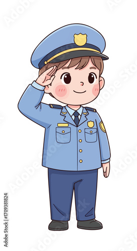 Cute Cartoon Police Officer Saluting Illustration.