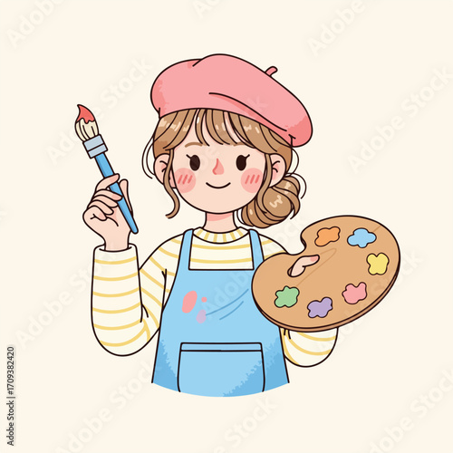 Cartoon Artist Girl with Palette.