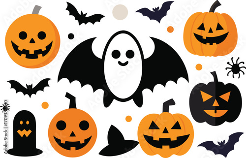 Spooky halloween collection vector graphics scalable pumpkins ghosts bats icons