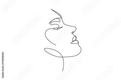 Beautyful lady face in continuous one line drawing. Single line art illustration of woman face.