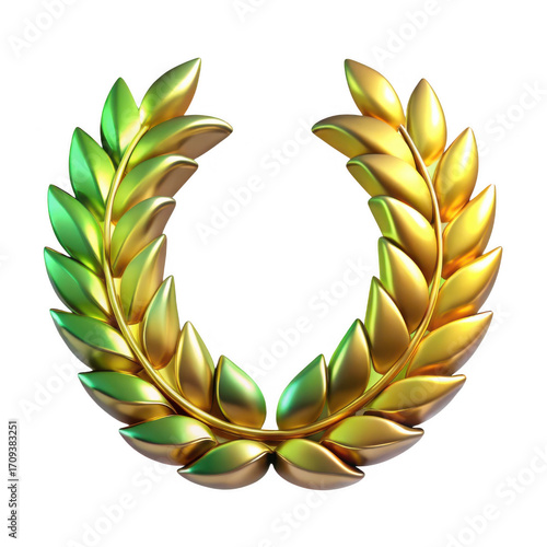 Golden laurel wreath symbol of victory and achievement isolated on transparent background
