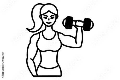 line art Woman lifting dumbbell silhouette vector 
