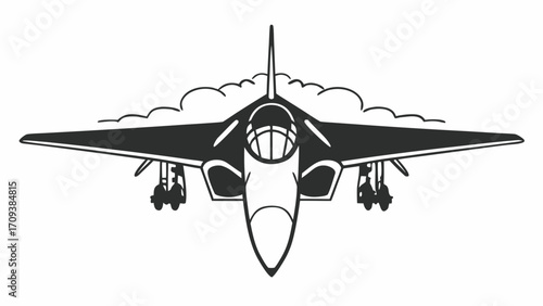 Illustration of a fighter jet with missiles and clouds in a monochrome black and white style drawing created with generated ai 