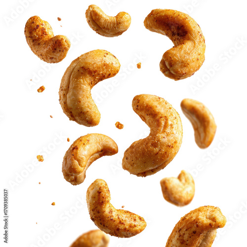 Cashews falling from above food isolated on transparent background