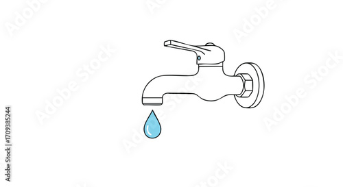 Illustration of a faucet with water dripping from the spout, isolated on white.