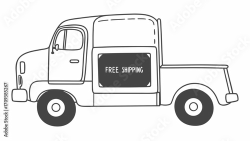 Illustration of a delivery truck with free shipping sign on the side in black and white style created with generated ai 