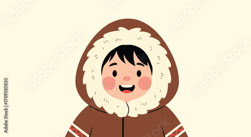 An illustration of an Inuit child wearing a traditional warm parka for cold weather.