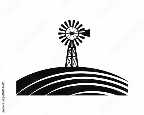 Windmill farm silhouette illustration 