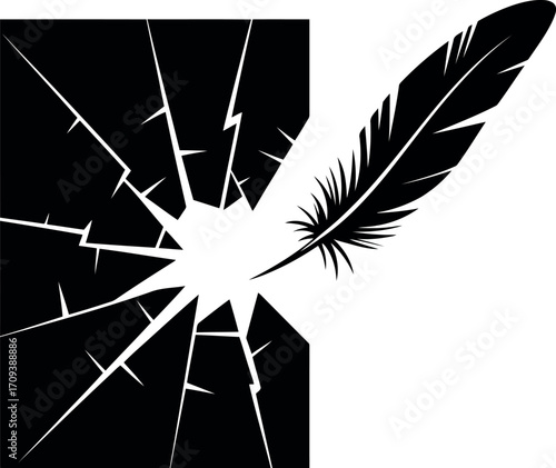 Elegant feather transcending cracked glass symbolizing fragility resilience and new beginnings vector