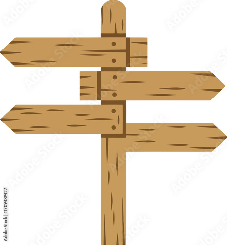 Rustic wooden directional signpost navigational post with multiple arrows pointing different ways outdoor guidance concept vector