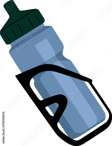 Light blue bicycle water bottle secured in black cage isolated object vector