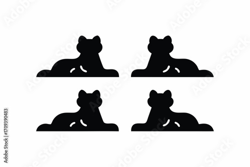 set of Tiger resting icon and logo  silhouette illustration 