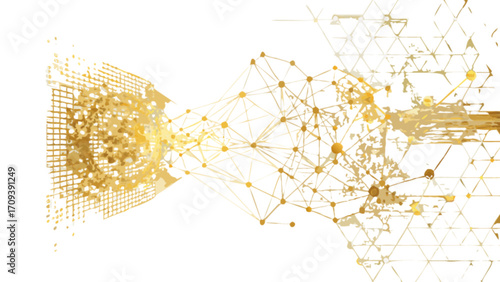 Golden abstract network connection technology background with polygonal shapes art design