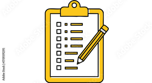 Yellow clipboard with checklist and pencil, ready for tasks.