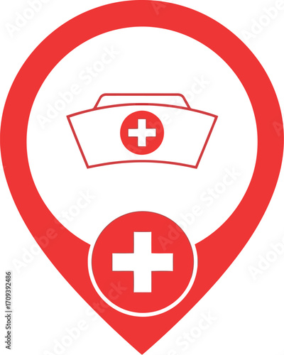 Nurse hat medical location pin symbol health care destination concept vector