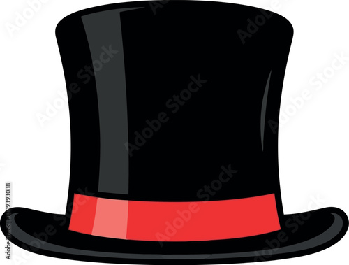 Classic black top hat with red ribbon elegant formal accessory vector