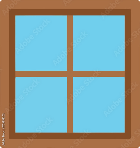 Classic wooden window pane view clear blue sky reflection vector