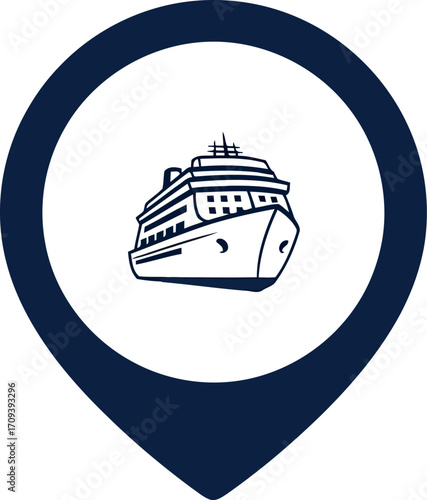 Cruise ship location pin icon vector graphic nautical travel destination marker symbol vector