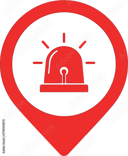 Red siren location marker alert notification emergency signal safety warning pointer vector
