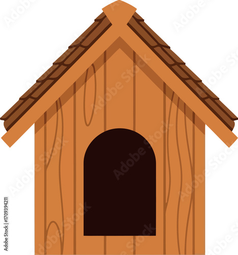 Cozy wooden dog house with arched entrance rustic charm vector