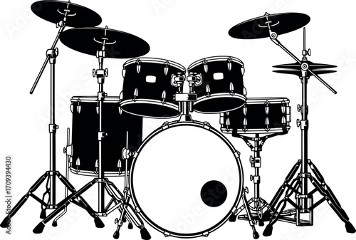 Rhythm and beat energetic drum kit silhouette for music production and performance vector