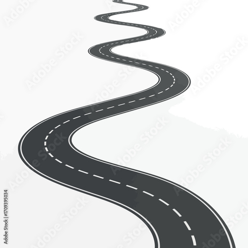 Winding asphalt road with white stripes leading to horizon symbolizing journey and success vector