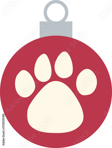 Chrismas Ornament -1- cat and dog paw - red