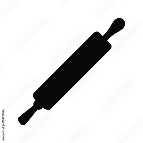 Black silhouette of a rolling pin on a plain white background image, rolling pin silhouette vector illustration