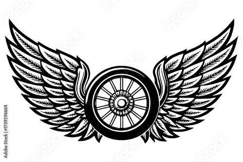 Winged Motorcycle Wheel Vintage Emblem