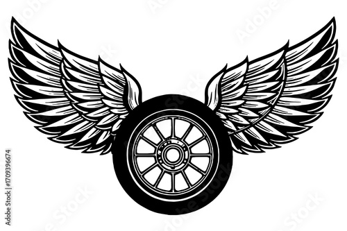 Winged Motorcycle Wheel Vintage Emblem