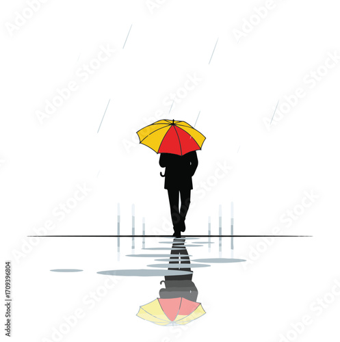 Rainy Day Reflection with Umbrella