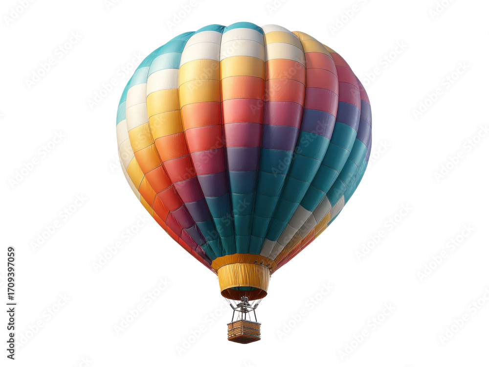 Fototapeta premium Colorful hot air balloon ascending against black vibrant