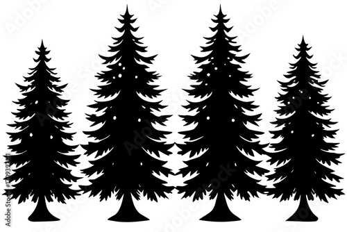 Snow covered pine trees silhouette vector 
