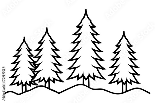 line art Snow covered pine trees silhouette vector isolated on white background